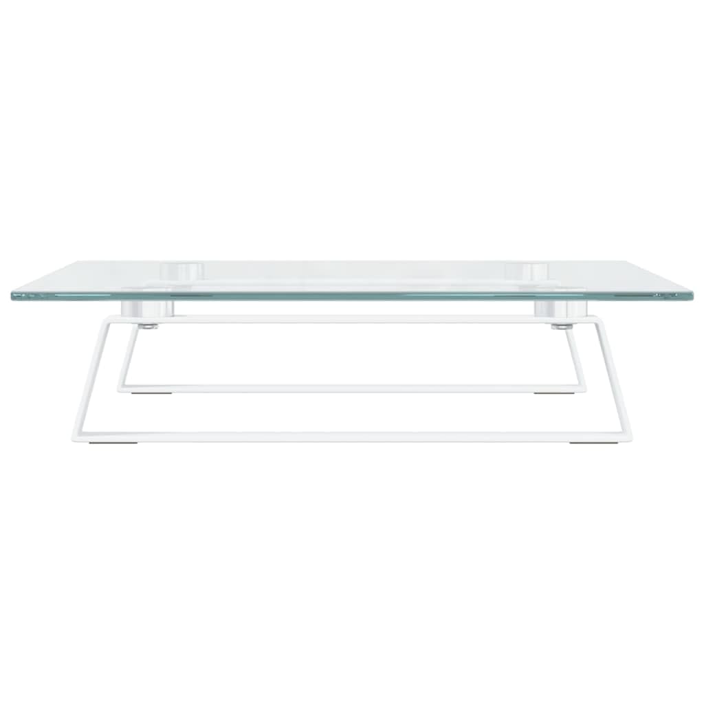 Supporto per monitor bianco in vetro temperato e metallo, 40 x 35 x 8 cm, con ripiano aggiuntivo per PC, laptop, gaming, home office, rialzo ergonomico per scrivania e ufficio