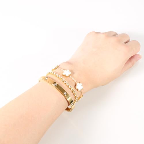 YOUNGGRACE Womens Stackable Floral Gold Bracelets 3Pcs2