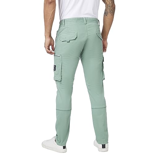 Image of Spykar Men Olive Green Cotton Slim Fit Ankle Length Mid Rise Trousers