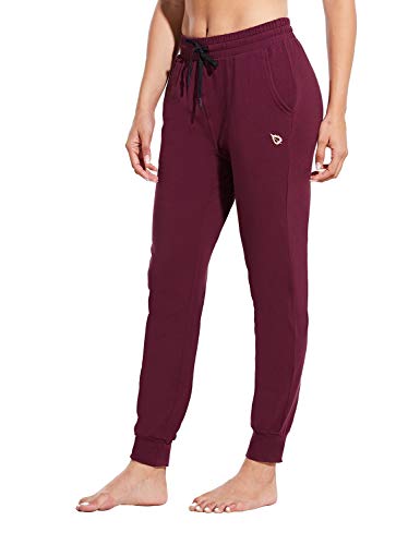 BALEAF Women's Lightweight Cotton Joggers Sweatpants Casual Lounge Pants Fitted Yoga Workout Pocketed Pants Burgundy M