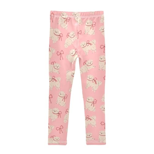 Cute Dog with A Bow Girls Leggings,Workout Leggings for Girls Toddler Athletic Leggings Size for 3-10T2