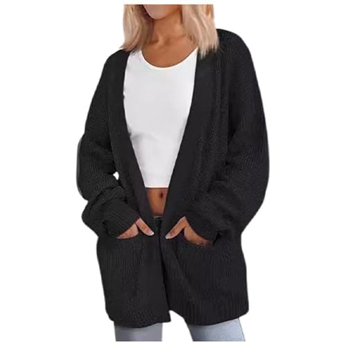 Generisch Cárdigan largo para mujer como abrigo de invierno de moda con prácticos bolsillos laterales, ropa informal suave y elegante, Negro , S