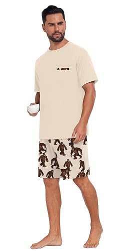 Image of Mens Pajamas Set Lightweight Summer Pjs Sleepwear Soft Comfy Short Sleeve Loungewear With Pocket (S-4X)