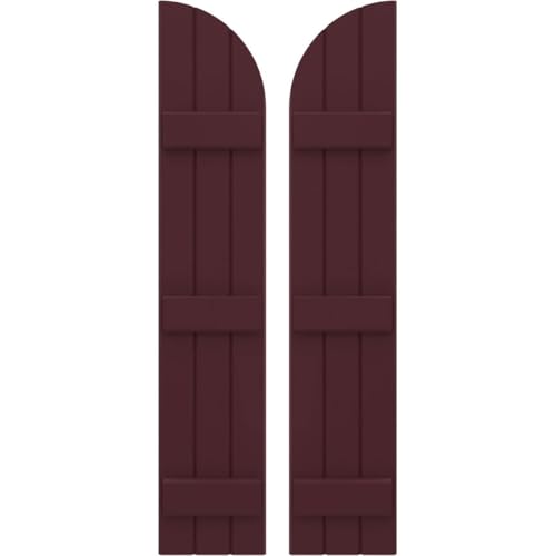 Ekena Millwork ARW401BQ311X53WRH Americraft Three 3 Exterior Real Wood Joined Board-n-Batten Shutters w/Arch Top (Per Pair), 53-in. H, Wine Red