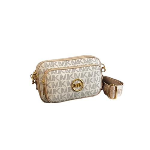 Xehuro Bolsa tiracolo pequena para mulheres, bolsa de peito, vários bolsos com alça larga, Bege