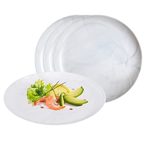 Recopilación de Platos llanos favoritos de las personas. 49 Trilogy | Set de 4 Platos Llanos o Trinche Redondos de Vidrio Opal Ultra Resistente, Colección Marble con Terminado Marmoleado, Gris, 25 cm, Hechos en Francia