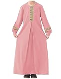 WSPLYSPJY Long Sleeve Abaya for Girls Muslim Islamic Dresses Kids Printed Maxi Prayer Clothes Robe Pink for 13-14 Years