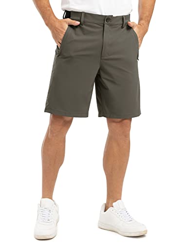 Tbmpoy Men's 9'' Golf Work Shorts Stretch Waistband Dry Fit Hiking Casual Business Dress Athletic Shorts 3 Pockets Brown 32 #TOP5
