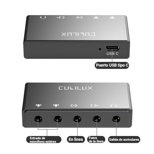 Cubilux CB5 interfaz de audio USB para grabación y podcasting, con entrada estéreo para micrófono, entrada/salida de línea y jack para auriculares, compatible con Windows y Mac - imagen 3