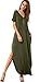 GRECERELLE Women's Maxi Dress Summer Casual Loose Side Split Short Sleeve V Neck Long Dresses with Pockets, Army Green, Medium