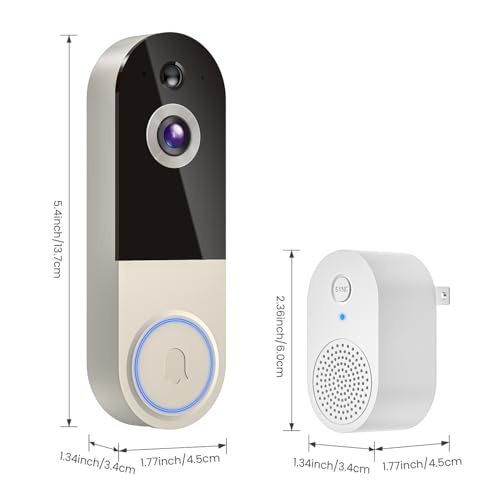 Image of 1080p Wireless Doorbell Camera with Receiver, AI Human Detection, 2-Way Audio, Night Vision, Cloud Storage (Sold Separately), Real-Time Alerts, Rechargeable Battery-Powered, 2.4Ghz Wi-Fi