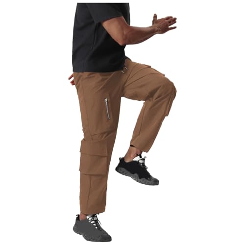 Cargo Pants for Men Drawstring Elastic Waistband Multi Pockets Workwear Pants Solid Color Casual Long Trousers2