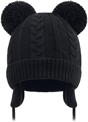 Baby Beanie Knit Hat, Cute Cat Warm Toddlers Winter Hat, Double Pom Pom Beanies for Boys & Girls Woolen Knitted Cap (3 Months - 3 Years)-image-13