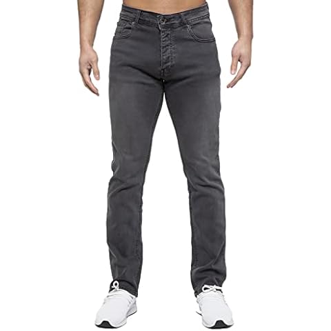 989Zé ENZO Mens Stretch Straight Leg Regular Fit Classic Denim Jeans All Waist Sizes EZ359 Grey 34W / 32L Cover