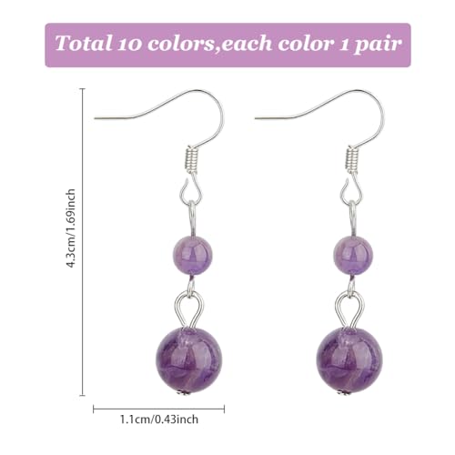 SUPERFINDINGS 10 Colors Colorful Natural Stone Beaded Earrings Chakra Crystal Round Gemstone Dangle Earrings Lightweight Reiki Dangling Earring Inspirational Jewelry Gifts for Women2