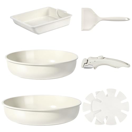 Image of GiPP Ceramic Pots and Pans Set Non Stick, Nonstick Detachable Handle Cookware Sets, Non Toxic Induction Kitchen Pot and Pan with Removable Handle, Healthy RV Cookware, Dishwasher &Oven Safe, 7 Piece
