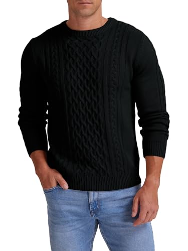 Hisir Herren Winter Pullover Dicke Kabelstrick Lässig Rundhals Warm Langärmelig Sweater Strickpullover Rundhals Pulli Männer (schwarz, XL)