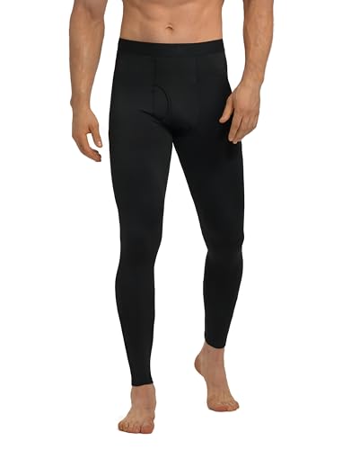 YESWEL Lange Unterhosen Herren, Warme Thermohose, Winter Thermounterwäsche Thermounterhose Skiunterwäsche Funktionsunterwäsche Thermo unterwäsche mit Eingriff(Schwarz, L)