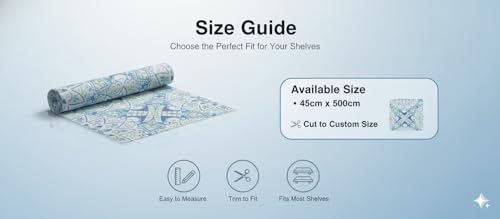 Image of Dribble EVA Shelf Liner Mat 45x500cm Roll | Non Slip Drawer & Cabinet Liner for Kitchen | Waterproof Oilproof Washable Fridge Mat | Anti Skid Cupboard Wardrobe Multipurpose Mat (Blue Mandala Art)