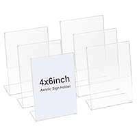 PATIKIL Acrylic Sign Holder, 6x4inch 6 Pack l Shape Display Stand Plastic Paper Picture Frame Menu Number Holder for Wedding Restaurant Office Store Home Use