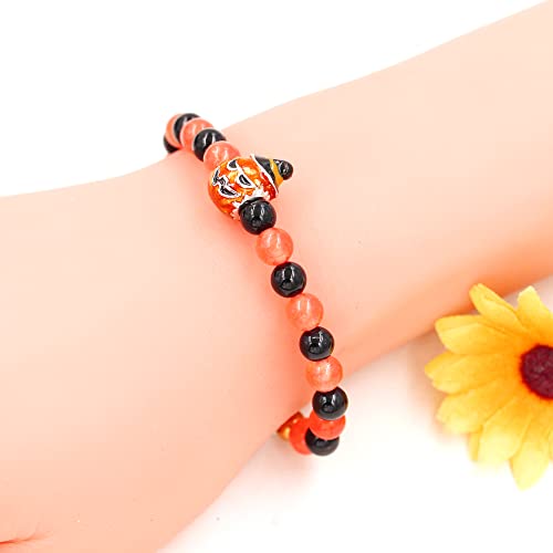 Image of Uloveido Black Orange Jade Charms Halloween Bracelets All Saints' Gift - DIY Customized Name Beaded Bracelet