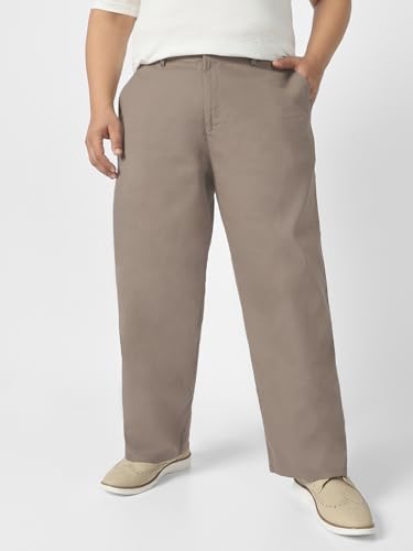 Image of Urbano Plus Men's Loose Mid Rise Baggy Fit Solid Chino Trousers Non-Stretchable