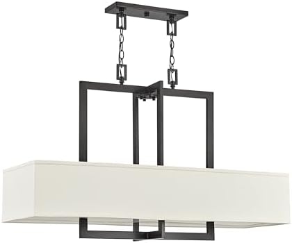 Hinkley Hampton Four Light 42-in Linear Chandelier, Off-White Linen Shade, Transitional, Buckeye Bronze Finish