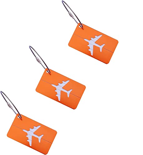 Étiquette Bagage, Luggage Tag, Étiquette Valise Avion Etiquette Bagage en Alliage d'Aluminium avec Cordes en Acier Inoxydable et Carte PVC étanche Bagages Étiquettes, 3 Pièce (Orange) Cover