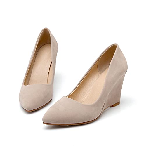 Women's Pointed Toe Wedge High Heel Pumps Suede Casual Slip-On Comfort Chunky Dress Walking Shoes2