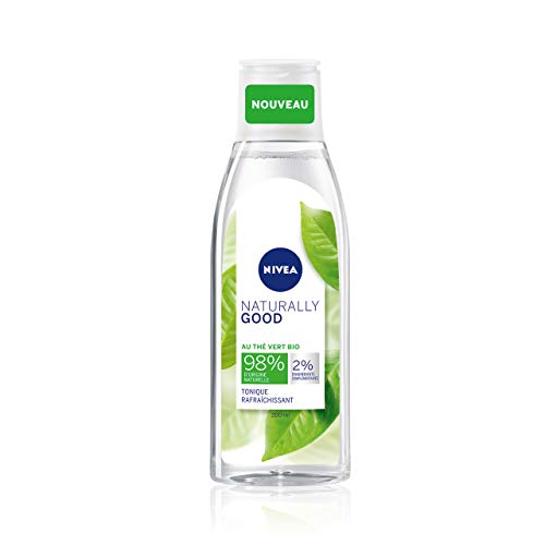 NIVEA NATURALLY GOOD Tónico fresco, 200 ml, tónico facial enriquecido con extracto de té verde orgánico, loción limpiadora para todos los tipos de piel