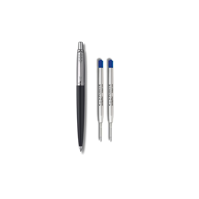 Parker Jotter Originals - Bolígrafo con acabado negro clásico, punta media, paquete de 2 recambios