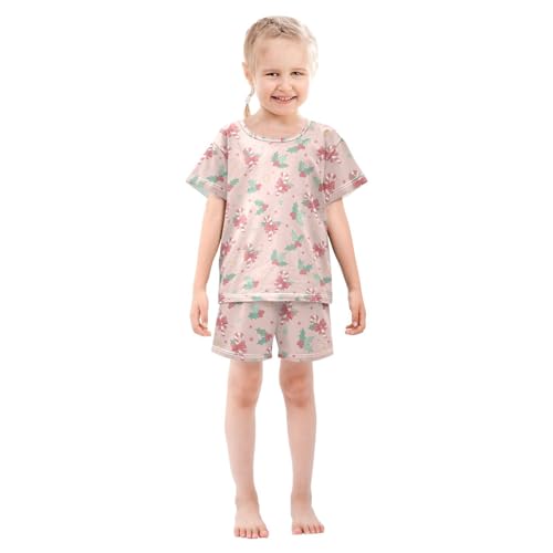 Pajama Short Sets Candy Canes with Holly Leaves Soft Cotton Summer Sleepwear 2 Piece PJS Size 5-14T4