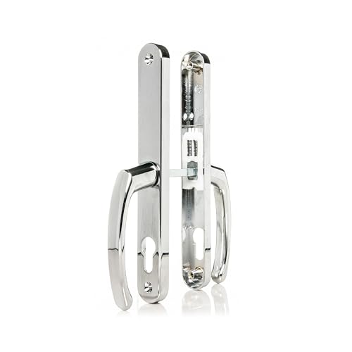 TSS UPVC Door Handles Set Suits Fullex Locks - Lever/Lever - 68mm PZ (Centres) - 215mm Screw to Screw - Backplate 245mm X 34mm - UPVC, Replacement PVC Handles (Polished Chrome)