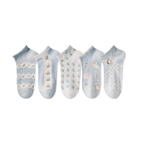 Image of Cute Socks For Women Bule Funny Cartoon Bunny Frilly Crew Girls Ruffle Socks