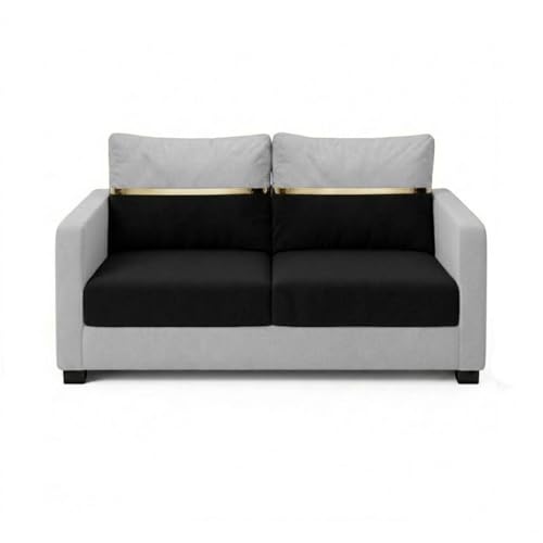Image of FURNY Hedstor 3 Seater + 2 Seater Fabric Sofa Set (Light Gray-Black) with Velvet Finish | Durable Comfort | Ideal for Living Room