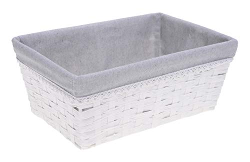 HERSIG - Pongotodo Trenzado | Cesta Almacenaje Cuadrada con Forro y Puntilla - 30 x 20 x 12 cm - Color Blanco/Gris
