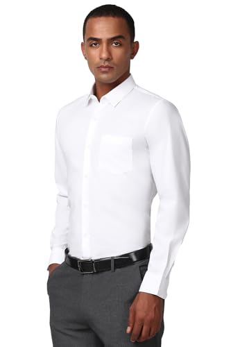 Image of Peter England Men Polycotton Slim Fit Full Sleeve Stretchable Solid Formal Shirt | Lycra Comfort