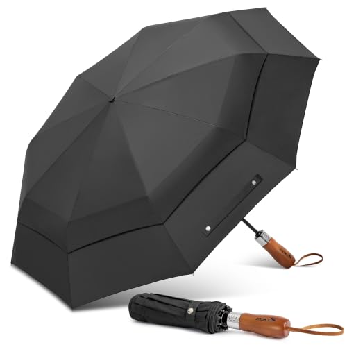 ZOMAKE Paraguas Plegable Antiviento Grande 139 cm, Resistente, Negro