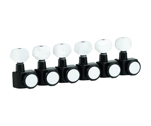 Image of Guyker 6 In-line Guitar Locking Tuners - 1:18 Lock String Tuning Key Pegs Machine Heads for Folk Classical Acoustic Electric Guitar - Pearl Buttons, Black