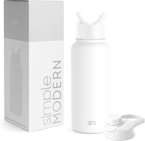 Image of Simple Modern Water Bottle with Straw and Chug Lid Vacuum Insulated Stainless Steel Metal Thermos Bottles,Reusable Leak Proof BPA-Free Flask for Sports,Summit Collection,32oz,Winter White (Pack of 12)