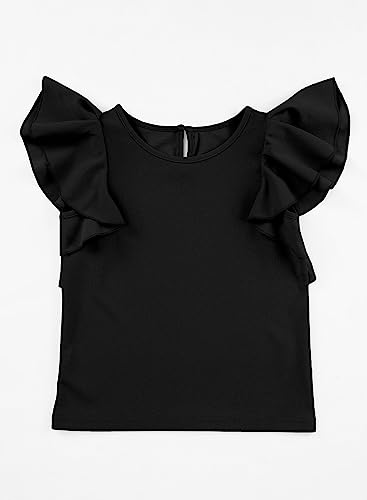 Image of blibean Girls Ruffle Short Sleeve Shirts Summer Tops Size 4-15Y | Cute Butterfly Sleeve Tee, Kids Fashion Casual Tshirt, Solid Blouse for Tween Teen, Dessy Outfits