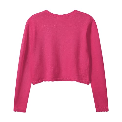 Image of Girls Cardigan Bolero Ruffle Open Front Button Cover-Up 3-12Y | Soft Cotton Blend Knit Long Sleeve Classic Crew Neck Breathable Durable No Shedding School Uniform Casual Outdoor Play Black