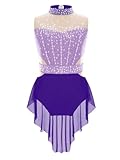 Sinleey Enfant Fille Justaucorps Gymnastique Patinage Artistique Danse Combinaison Robe sans Manches Strass Tenue Violet 11 12 ans