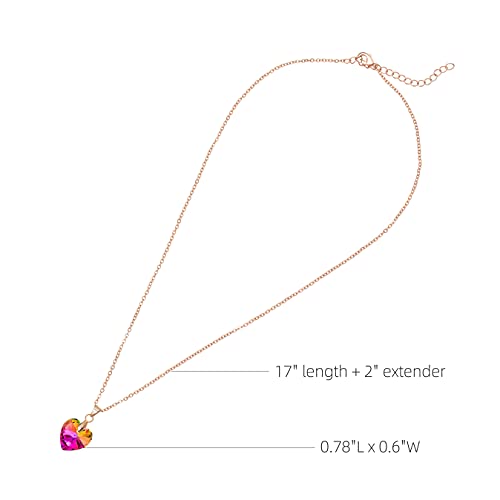Linawe Rose Gold Rainbow Crystal Heart Pendant Iridescent Aurora Borealis Necklace For Women Girls Colorful Diamond Rhinestone Cubic Zirconia Costume Jewelry Cz Queen Of Hearts Gift For Mom Wife Her #TOP4