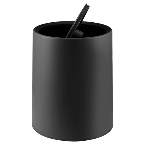 LN COZY CORNER Bathroom Bins with Swing Lid 8L Desk Compact Small Bathroom Waste Bin Space-Saving Bathroom Trash Can Mini Wastebasket for Toilet Office Bedroom Hygienic Black