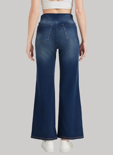 Women's High Waisted Bell Bottom Pull On Jeans Tummy Control Stretchy Baggy Casual Jean Leggings2