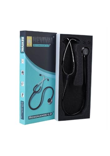 Image of Revival Resonance-LD Dual Head Stainless Steel Stethoscope - High Acoustic Sensitivity, Tunable Diaphragm, Extra Soft Ear Knobs, Latex-Free Tubing - For Doctors, Nurses, Paramedics & Medical Students (BLACK)