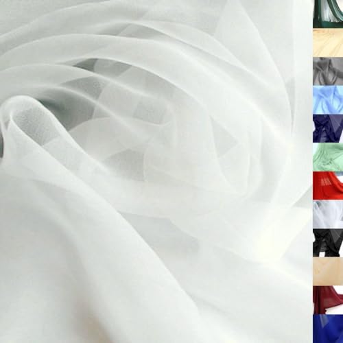 TOLKO Viskose Chiffon Stoff Meterware für Rock Bluse Tücher | Halb transparent knitterarm weich fallend | leicht wie Tüll Voile | Dekostoff für Gardine Vorhang Stoffe zum Nähen Meterware (Creme)