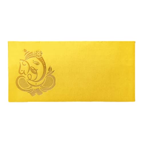 Image of Pack of 25 Matellic Bright-Yellow Colourful Designer Shagun Lifafa /Money Gift Envelope with Golden Ganesha for Gifting Money on Wedding, Birthday & Any Other Occasion