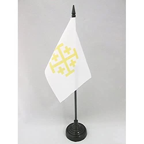 AZ FLAG - Tischflagge Königreich Jerusalem - 15x10 cm - Kreuzfahrerstaaten Tischfahne 10 x 15 Cm - Flaggen